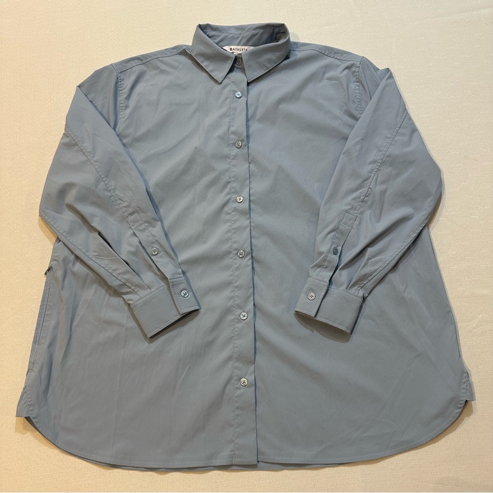 Athleta Blue Button Up Shirt Size M Lightweight w/ Zipper Pocket
